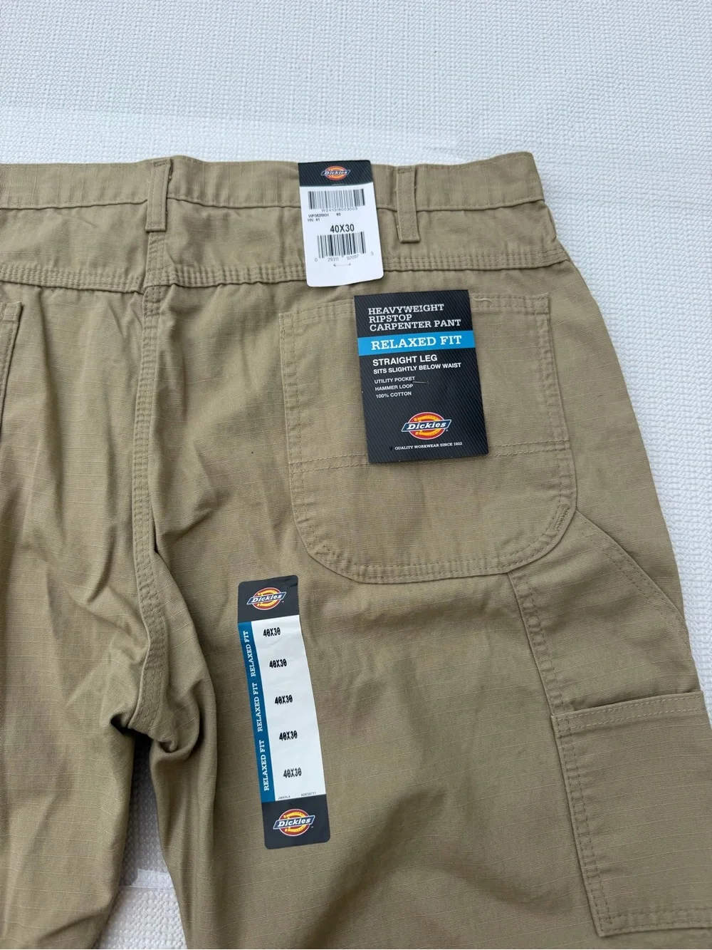 Dickies Carpenter Pants 40x30 Men Khaki Relaxed Fit Ripstop Work Utility NWT